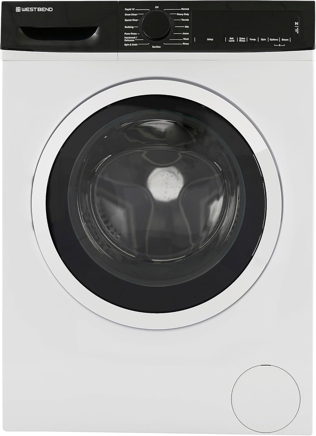 WB220FLWVW Washer Compact Front Load Machine with 15 Wash Cycles, LED Display, See-Through Door, Stackable Saving Design, for Apartments, Rvs, and Small Spaces, 2.2-Cu.Ft, White