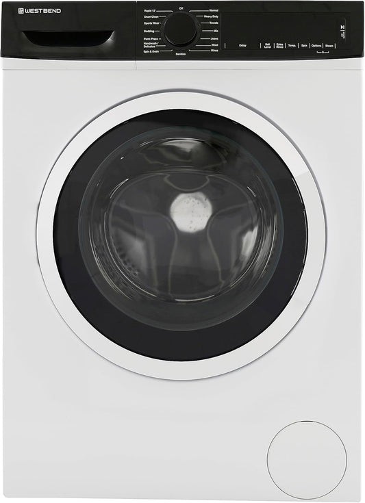 WB220FLWVW Washer Compact Front Load Machine with 15 Wash Cycles, LED Display, See-Through Door, Stackable Saving Design, for Apartments, Rvs, and Small Spaces, 2.2-Cu.Ft, White