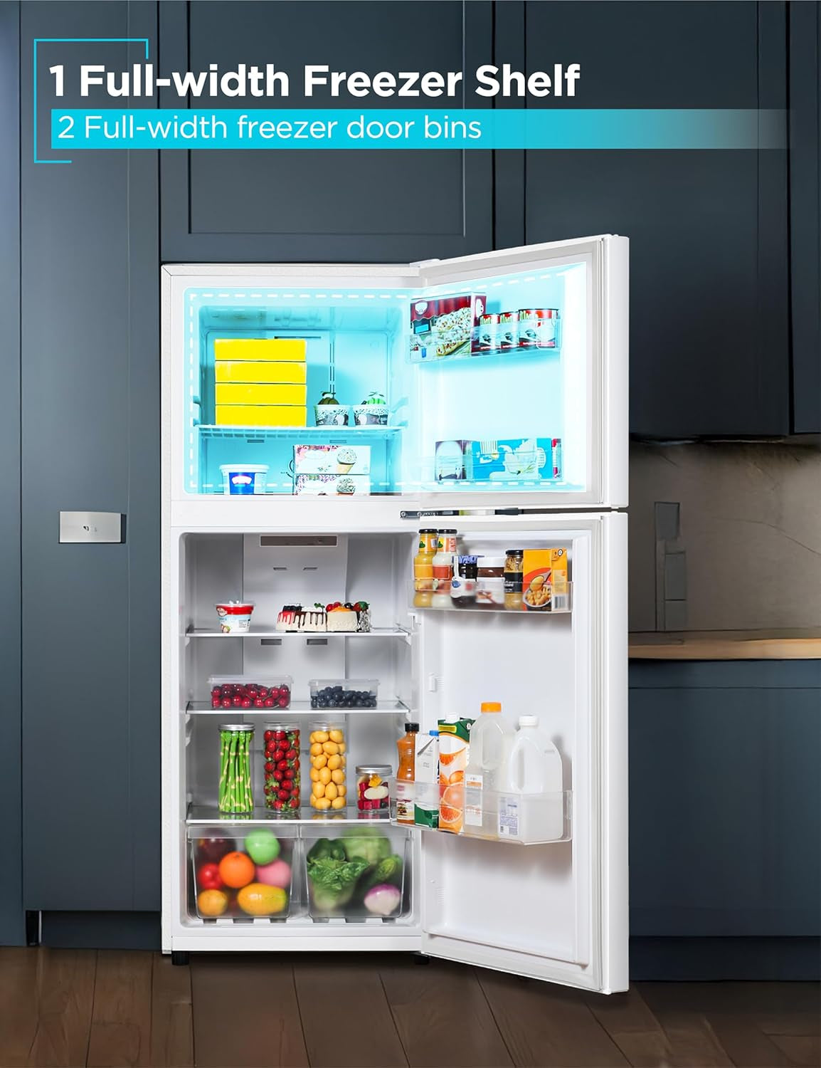 12.1 Cu. Ft. Top Mount Refrigerator with Freezer, 2 Door Refrigerator with Top Freezer and Adjustable Temperature Control, for Homes and Apartments, ENERGY STAR, BR1210HW, White