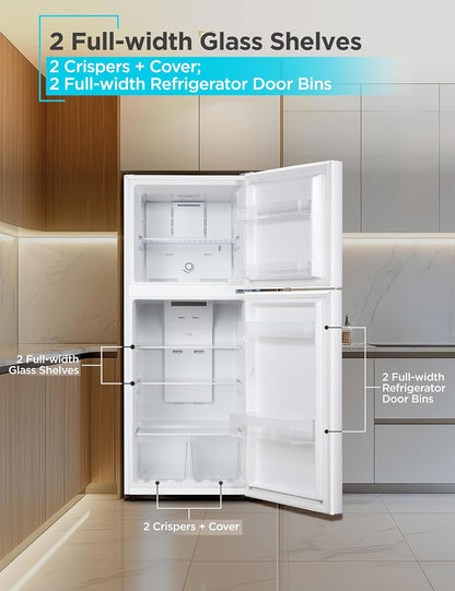12.1 Cu. Ft. Top Mount Refrigerator with Freezer, 2 Door Refrigerator with Top Freezer and Adjustable Temperature Control, for Homes and Apartments, ENERGY STAR, BR1210HW, White