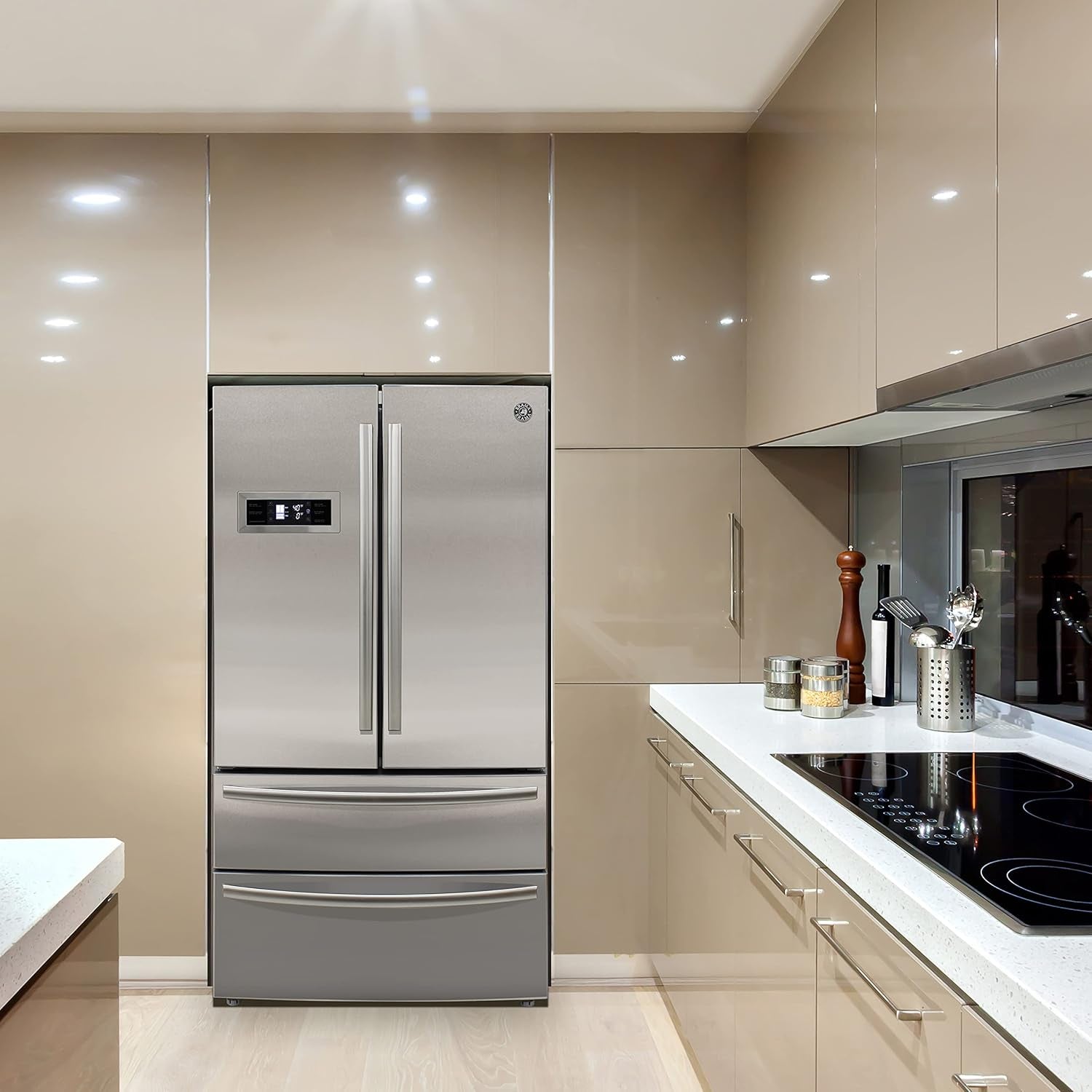 French Door Refrigerator with Ice Maker and Dual Drawer Bottom Freezer, 20.7 Cu.Ft. Capacity with Adjustable Shelves Counter Depth Stainless Steel Exterior, 36-Inch, Metallic