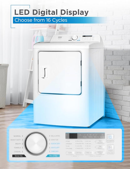 7.0 Cu. Ft. Front Load Dryer, Clothes Dryer with LED Display and Dial Control, 5 Senor and Manual Dry Selections, Wrinkle Care, 240V, BLD67ME, White