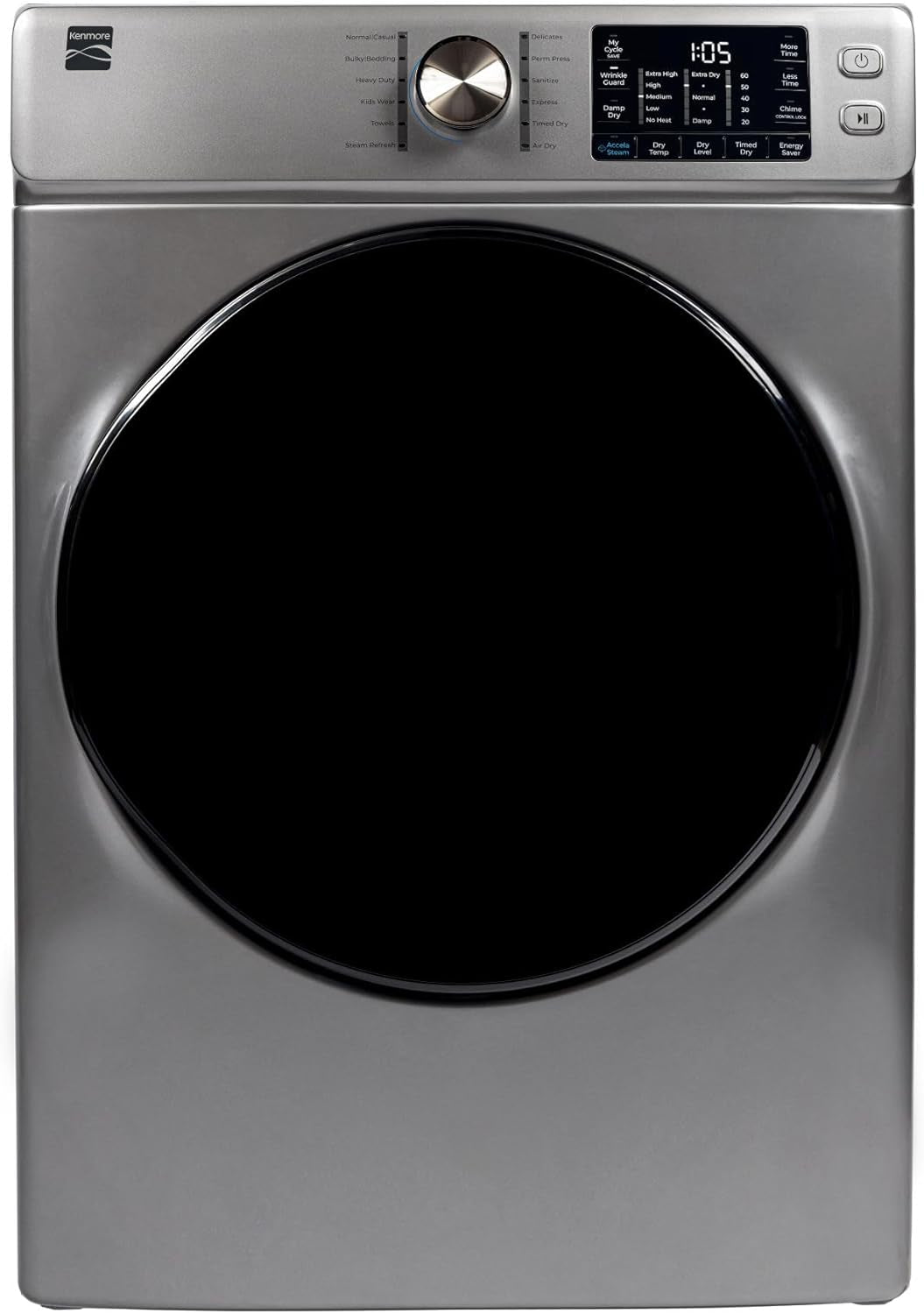8.0 Cu. Ft. Front Load Gas Dryer - Wrinkle Guard with Accela Steam to Reduce Static and Odors - Sanitize & Smart Sensor Drying - LED - Metallic Silver