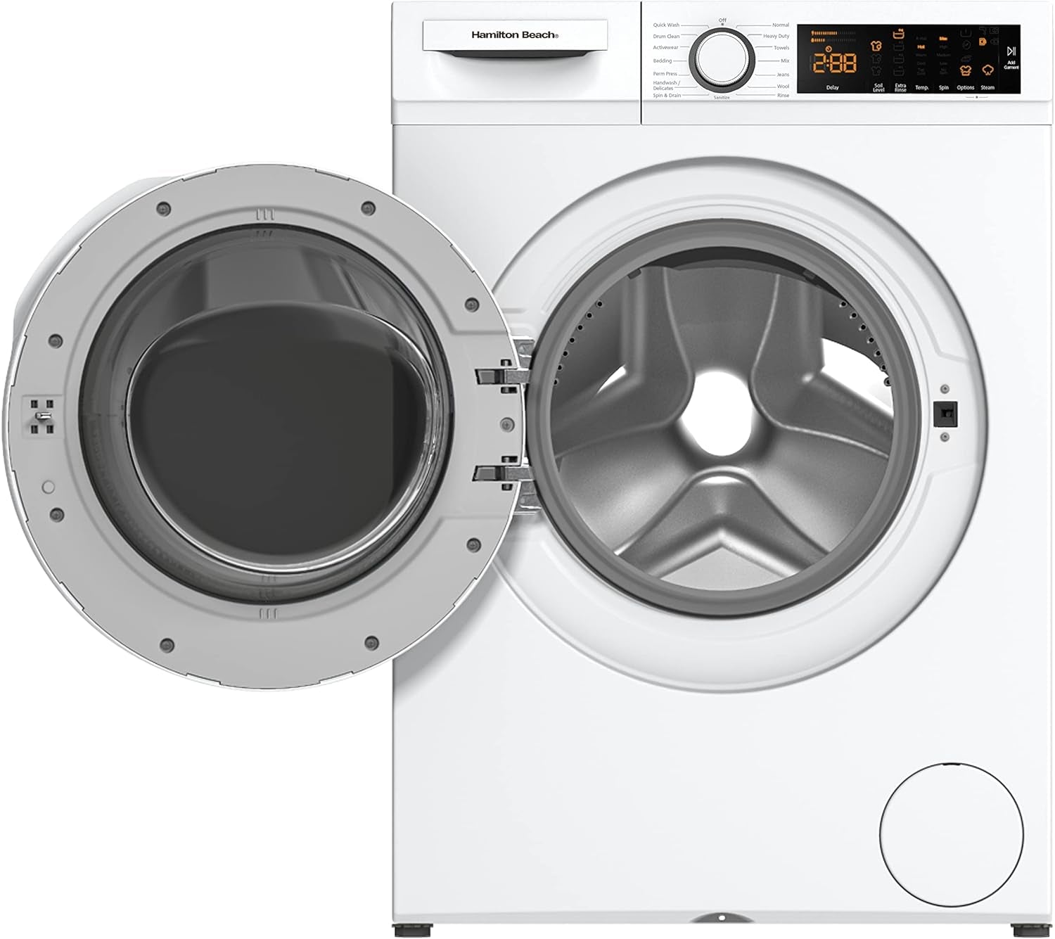 HBFW3205 Fullsize Washer-Led Digital Display Panel-5 Wash Cycles-Front Load Design-2.2 Cu Ft, 24 Inch Wide, White