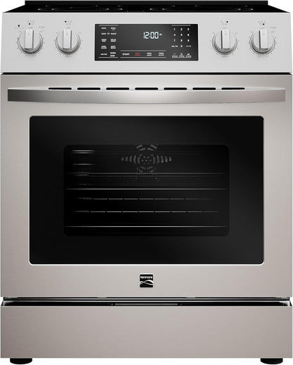 Front Control Electric Range Oven with 5 Cooktop Elements with 7 Cooking Power Options, True Convection, Steam and Self Clean, Freestanding Oven, 4.8 Cu. Ft. Capacity Stainless Steel