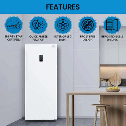 Kenmore Upright Freezer - Convertible Refrigerator/Freezer, 4 Shelves, Garage Ready, Meat Storage, Auto Defrost, Congelador for Home, Apartment, Basement, Dorm, 17.0 Cubic Feet Capacity, White
