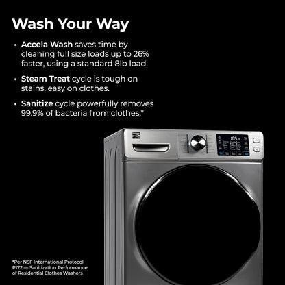 4.5 Cu. Ft. Front Load Washer with Stain Removing Steam Treatment - Sanitize Cycle - Reduce Laundry Time with Accela Wash - LED - ENERGY STAR Certified - Metallic Silver