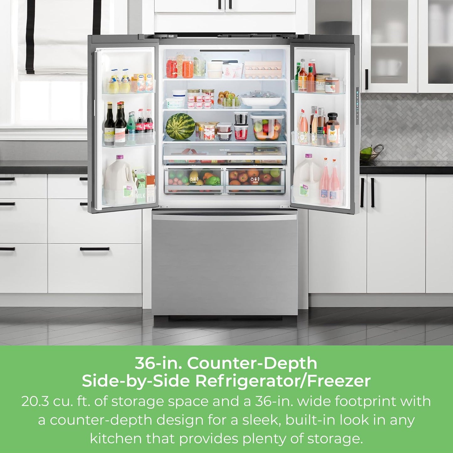 46-75515 Counter-Depth French Door Refrigerator/Freezer with Fingerprint-Resistant Stainless Steel, Ice Maker, Quiet and Energy Efficient Inverter Compressor, 36 Inch