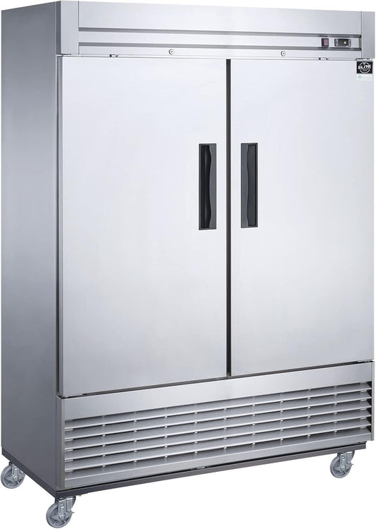 Commercial Upright Reach-In Refrigerator, ETL Restaurant 2 Door Fridge Cooler Merchandiser, Auto-Defrost, Stainless Steel 55" W 40.7 Cu. Ft. 13781