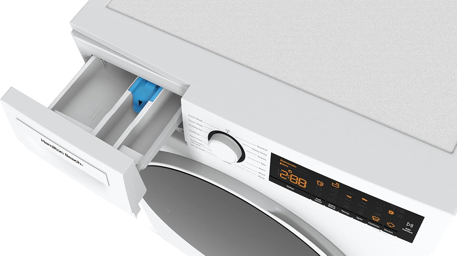 HBFW3205 Fullsize Washer-Led Digital Display Panel-5 Wash Cycles-Front Load Design-2.2 Cu Ft, 24 Inch Wide, White