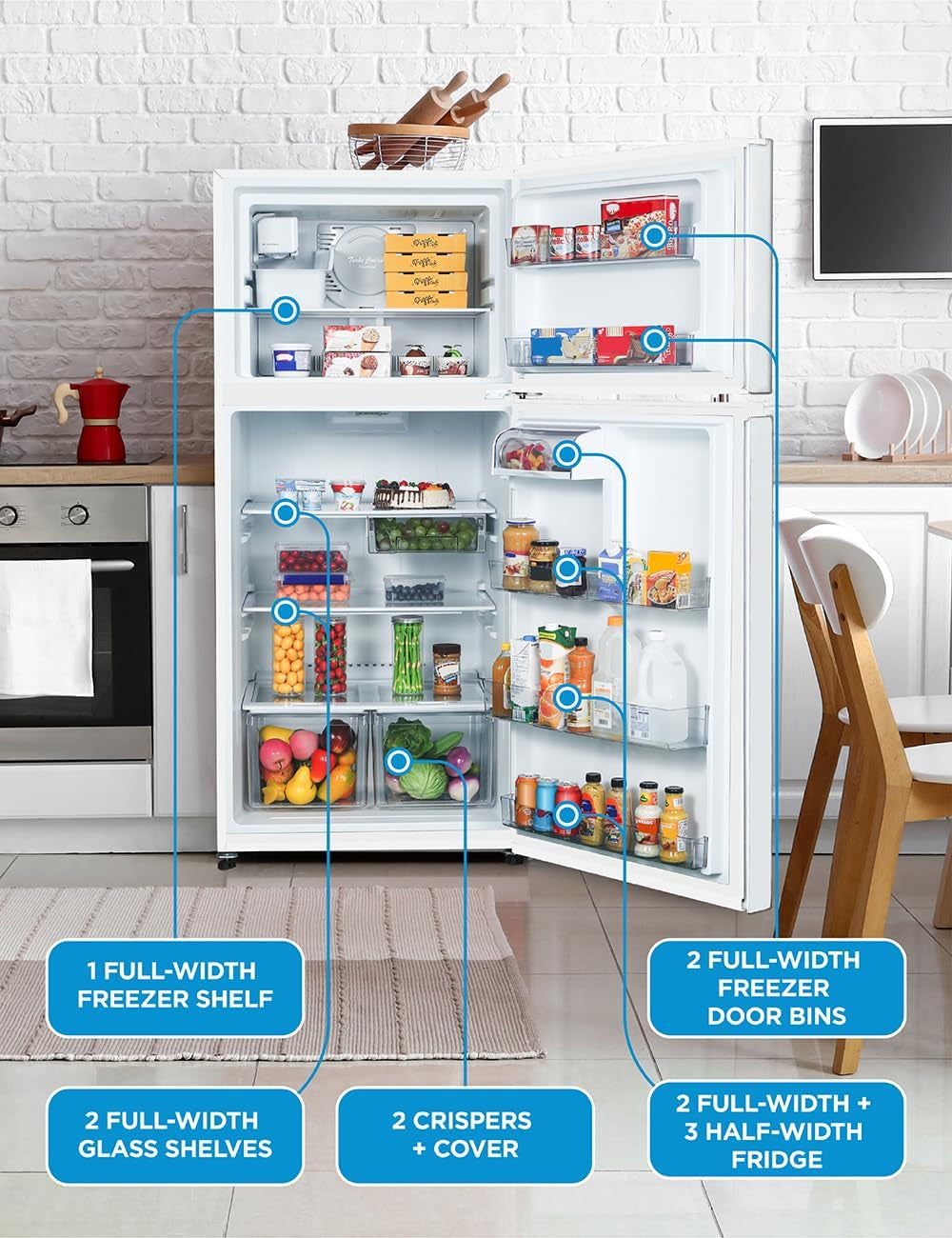 18 Cu. Ft. Top Mount Refrigerator with Ice Maker, 2-Door Refrigerator with Top Freezer, Freezer with Icemaker and Adjustable Temperature Control, Energy Star Certified, White