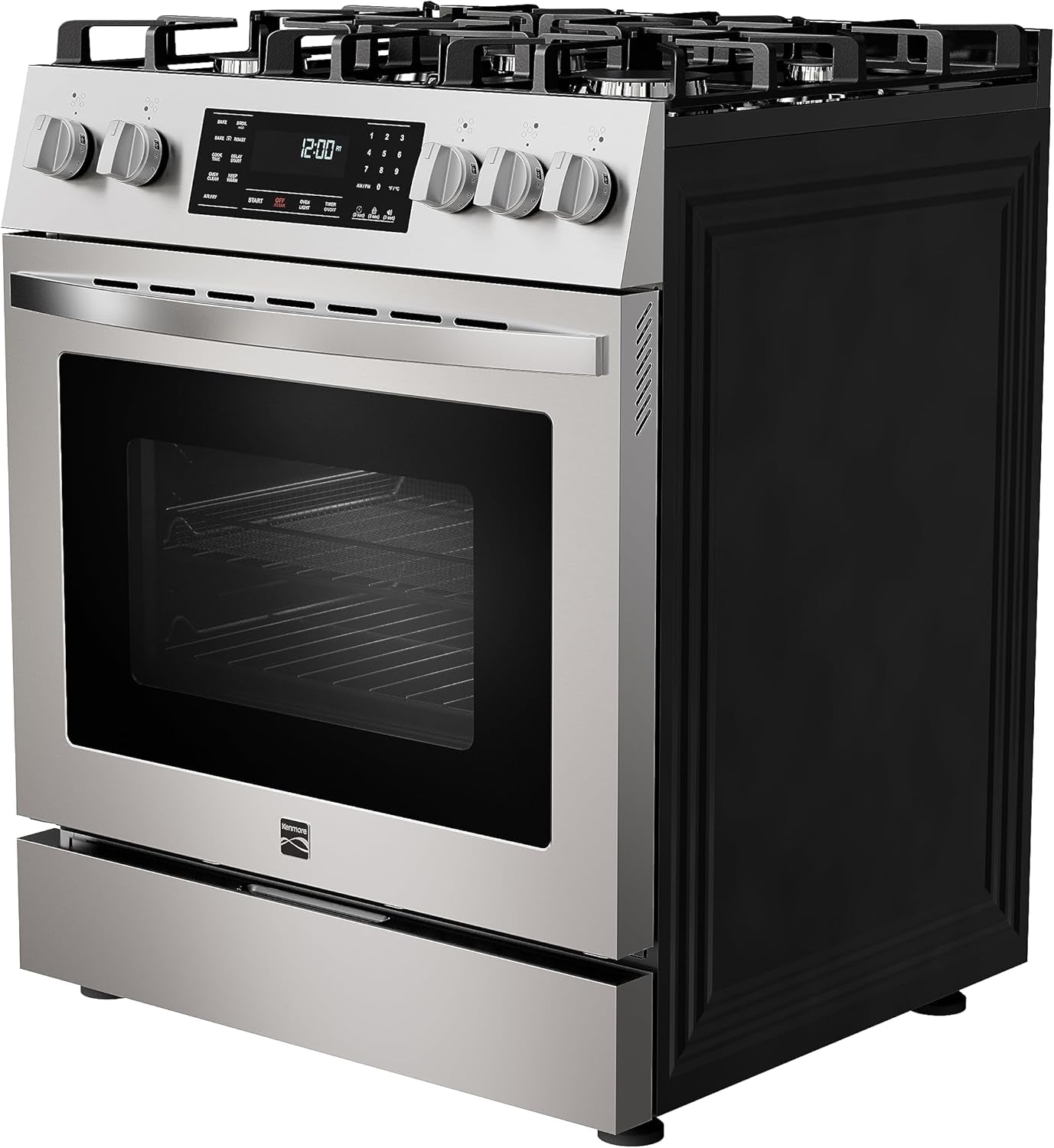 Front Control Gas Range Oven with 5 Cooktop Burners, True Convection, Steam and Self Clean, Freestanding Stainless Steel Stove and Oven, 4.8 Cu. Ft. Capacity