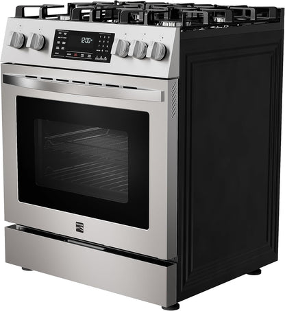 Front Control Gas Range Oven with 5 Cooktop Burners, True Convection, Steam and Self Clean, Freestanding Stainless Steel Stove and Oven, 4.8 Cu. Ft. Capacity