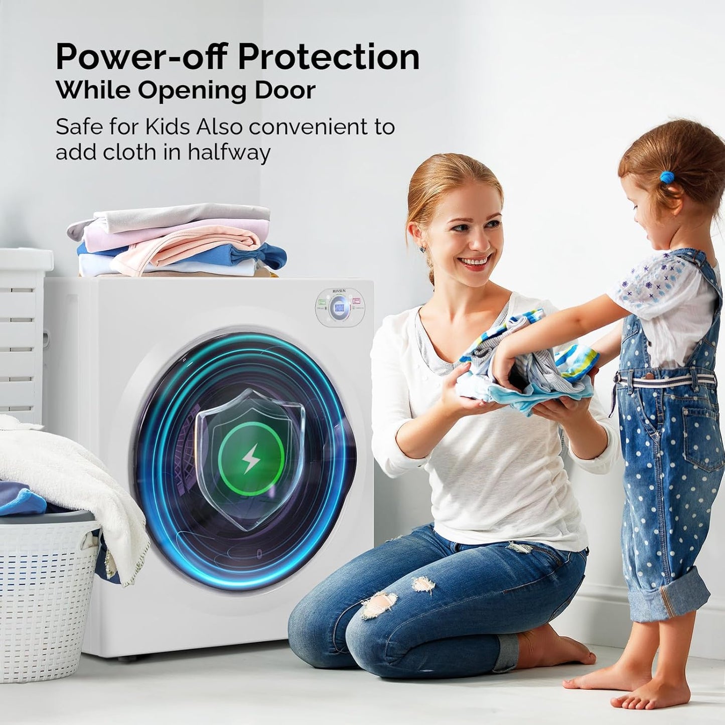 2.6 Cu.Ft Portable Clothes Dryer, 1400W Fast Drying Front Load Tumble Laundry Dryer with Stainless Steel Tub & LCD Control Panel Six-Mode for Apartment, Home, Dorm