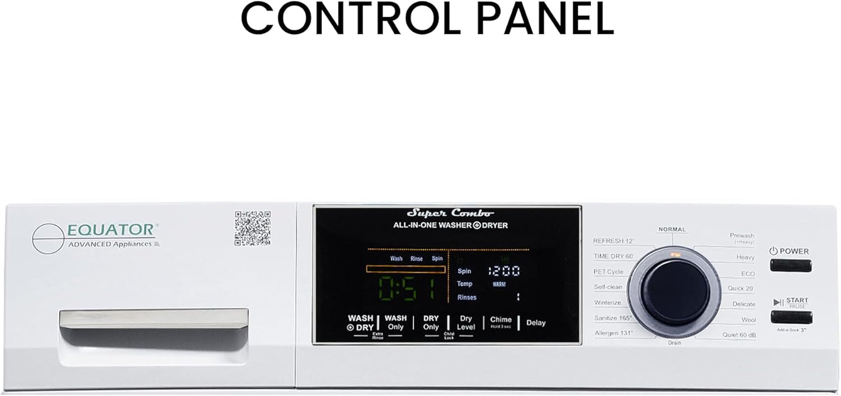 Equator All-In-One Washer Dryer Ventless FULLY BUILTIN 0-CLEARANCE 1.62Cf/15Lbs 110V 1400RPM with Pedestal + ADA (White)