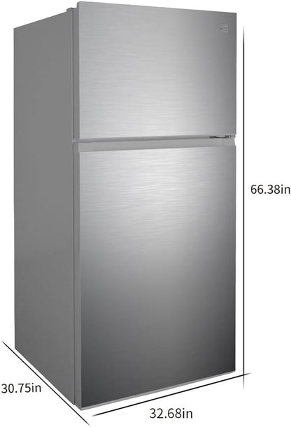 33 In. 20.4 Cu. Ft Capacity Refrigerator/Freezer with Full-Width Adjustable Glass Shelving, Humidity Control Crispers, Ice Maker, ENERGY STAR Certified, Fingerprint Resistant Stainless Steel