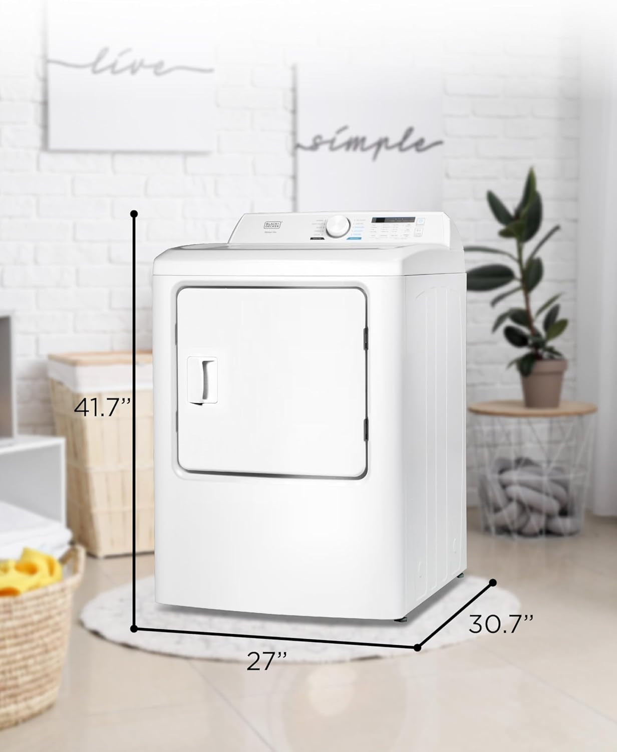 7.0 Cu. Ft. Front Load Dryer, Clothes Dryer with LED Display and Dial Control, 5 Senor and Manual Dry Selections, Wrinkle Care, 240V, BLD67ME, White