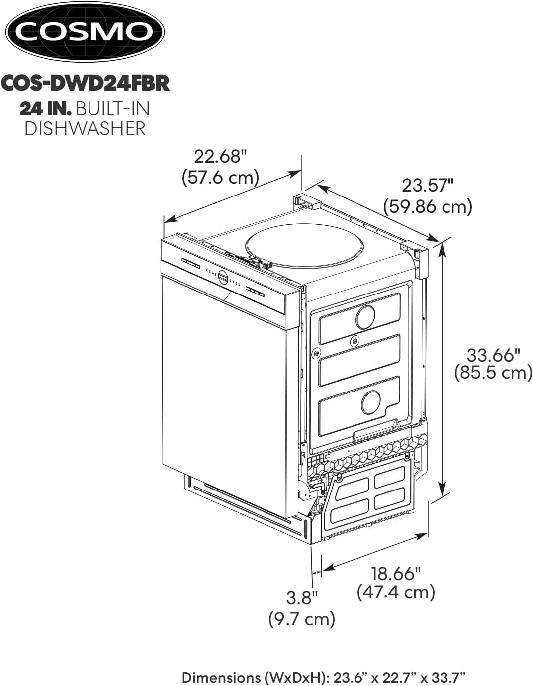 COS-DWD24FBR 24 In. Front Control Built-In Tall Tub Dishwasher in Fingerprint Resistant Stainless Steel