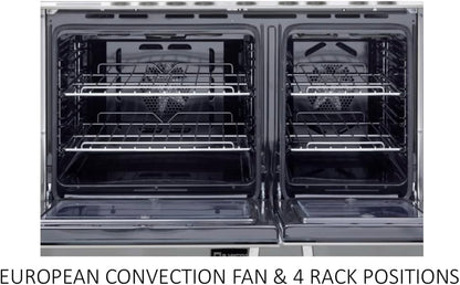 Prestige Series VPFSEE365DW 36 Inch All Electric Freestanding Range Double Oven Convection, 5 Burners Dual Center Element Chrome Knobs and Handle True White