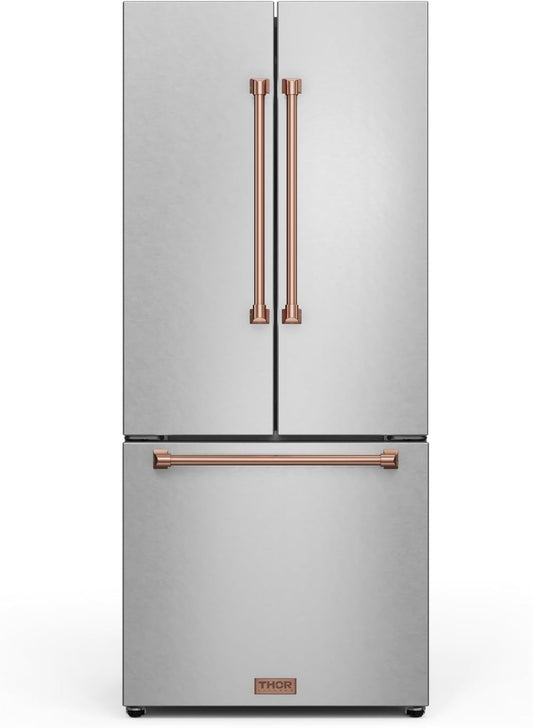 Gordon Ramsay 30 Inch 17.7 Cu Ft French Door Counter Depth Refrigerator with Ice Maker in Stainless Steel/Rose Gold