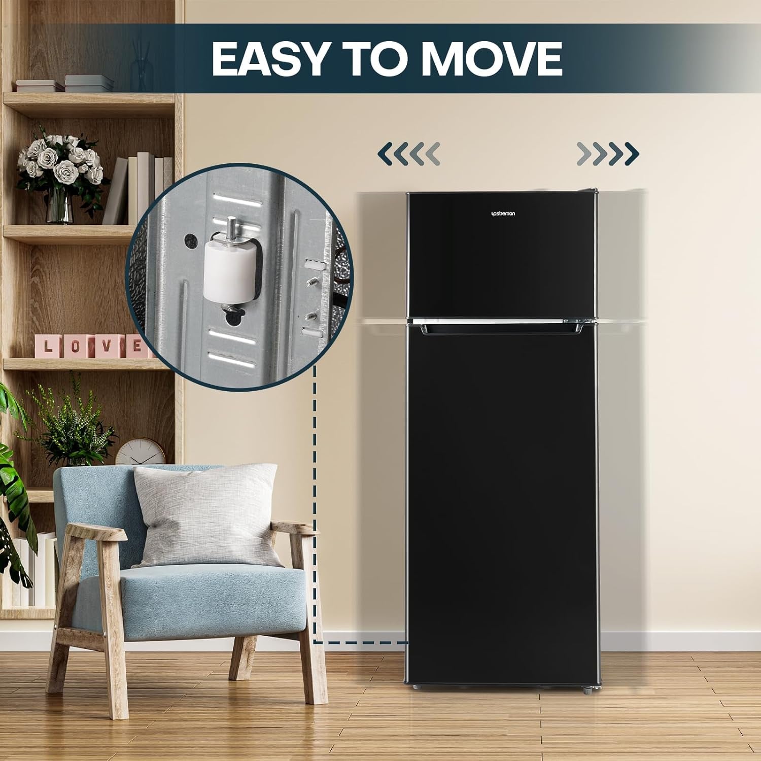 7.7 Cu.Ft. Refrigerator with Freezer, Double Door Fridge, Adjustable Thermostat, Large Capacity, Reversible Door Swing, Refrigerator for Apartment, Office, Dorm, Black（Bd75）