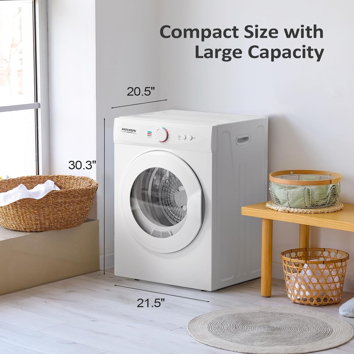 1.8 Cu.Ft Portable Clothes Dryer, Front Load Dryer Machine, Compact Laundry Dryer with Stainless Steel Tub for Apartment, Home, Dorm (Classic Knob Control)
