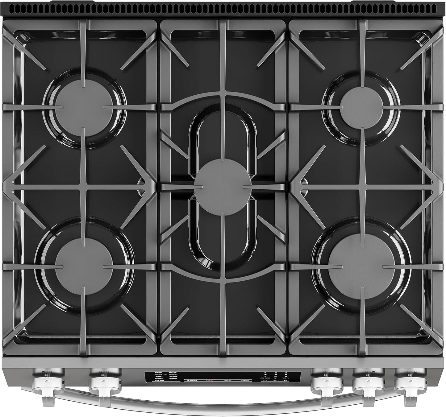 Front Control Gas Range Oven with 5 Cooktop Burners, True Convection, Steam and Self Clean, Freestanding Stainless Steel Stove and Oven, 4.8 Cu. Ft. Capacity