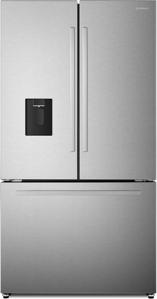  36 In. 3 French Door Refrigerator with Water Dispenser and Automatic Ice Maker in Stainless Steel, Counter Depth