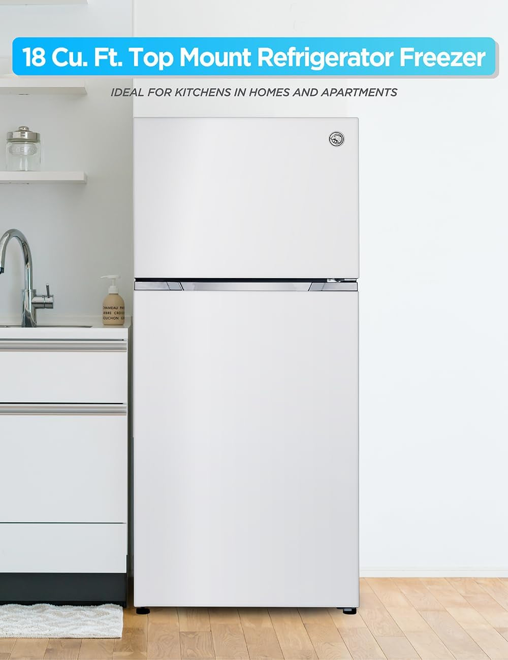 18 Cu. Ft. Top Mount Refrigerator with Ice Maker, 2-Door Refrigerator with Top Freezer, Freezer with Icemaker and Adjustable Temperature Control, Energy Star Certified, White
