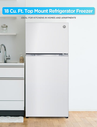 18 Cu. Ft. Top Mount Refrigerator with Ice Maker, 2-Door Refrigerator with Top Freezer, Freezer with Icemaker and Adjustable Temperature Control, Energy Star Certified, White