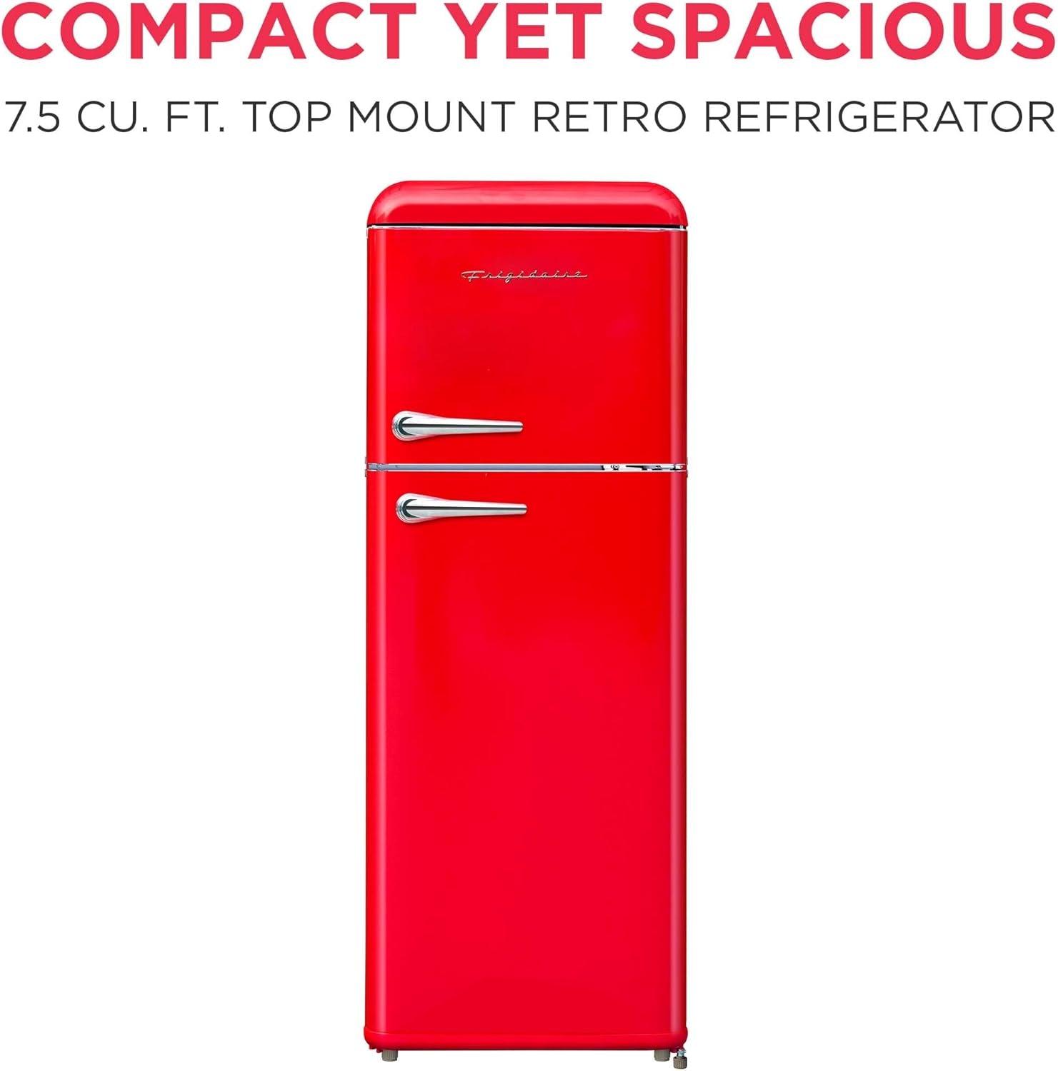 EFR756, 2 Door Apartment Size RETRO Refrigerator with Top Freezer, Chrome Handles, 7.5 Cu Ft