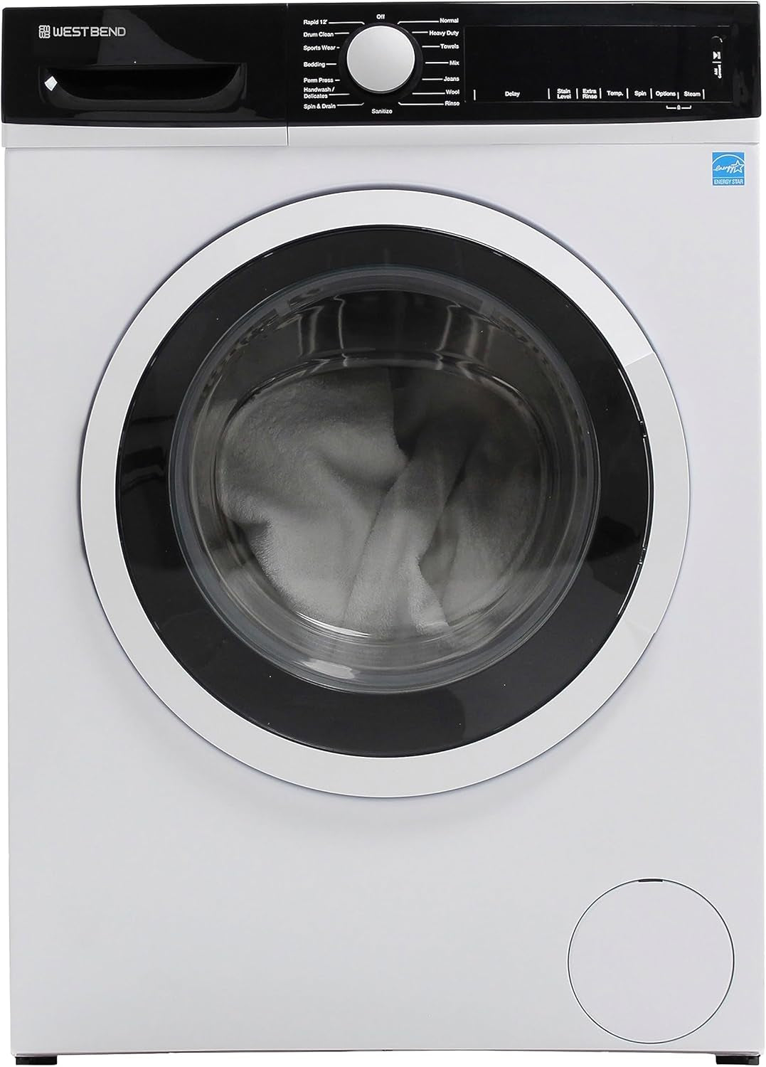 WB220FLWVW Washer Compact Front Load Machine with 15 Wash Cycles, LED Display, See-Through Door, Stackable Saving Design, for Apartments, Rvs, and Small Spaces, 2.2-Cu.Ft, White