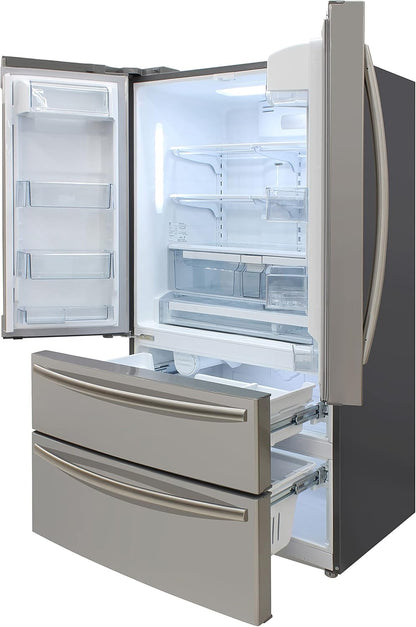 French Door Refrigerator with Ice Maker and Dual Drawer Bottom Freezer, 20.7 Cu.Ft. Capacity with Adjustable Shelves Counter Depth Stainless Steel Exterior, 36-Inch, Metallic