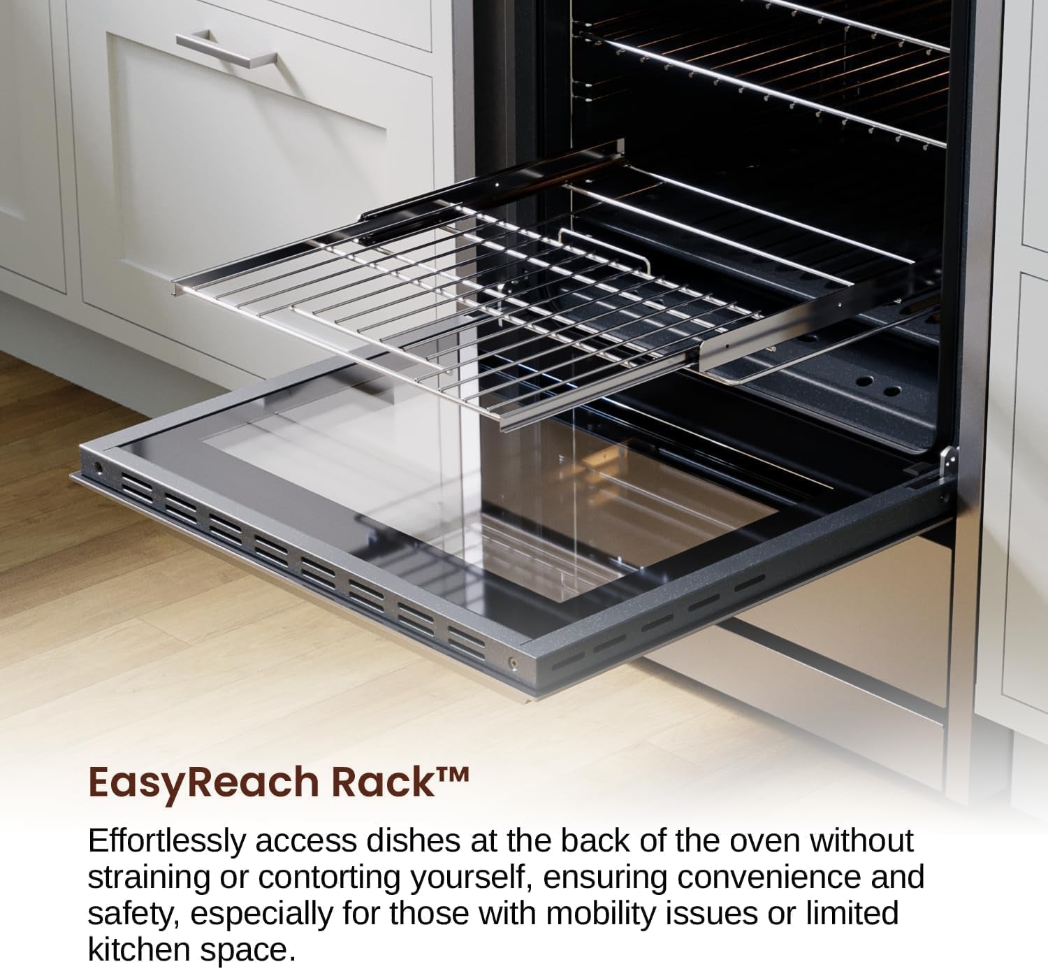 RRG241TS 24" Gas Range, 4 Sealed Burners, 3.0 Cu. Ft. Capacity, Freestanding Slide-In Convection Oven, Easy Reach Racks, Soft Close Door, Clock and Timer, Stainless Steel