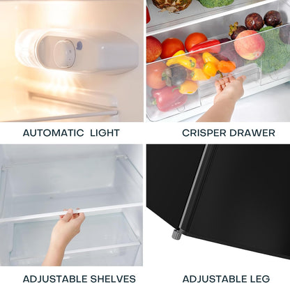7.7 Cu.Ft. Refrigerator with Freezer, Double Door Fridge, Adjustable Thermostat, Large Capacity, Reversible Door Swing, Refrigerator for Apartment, Office, Dorm, Black（Bd75）