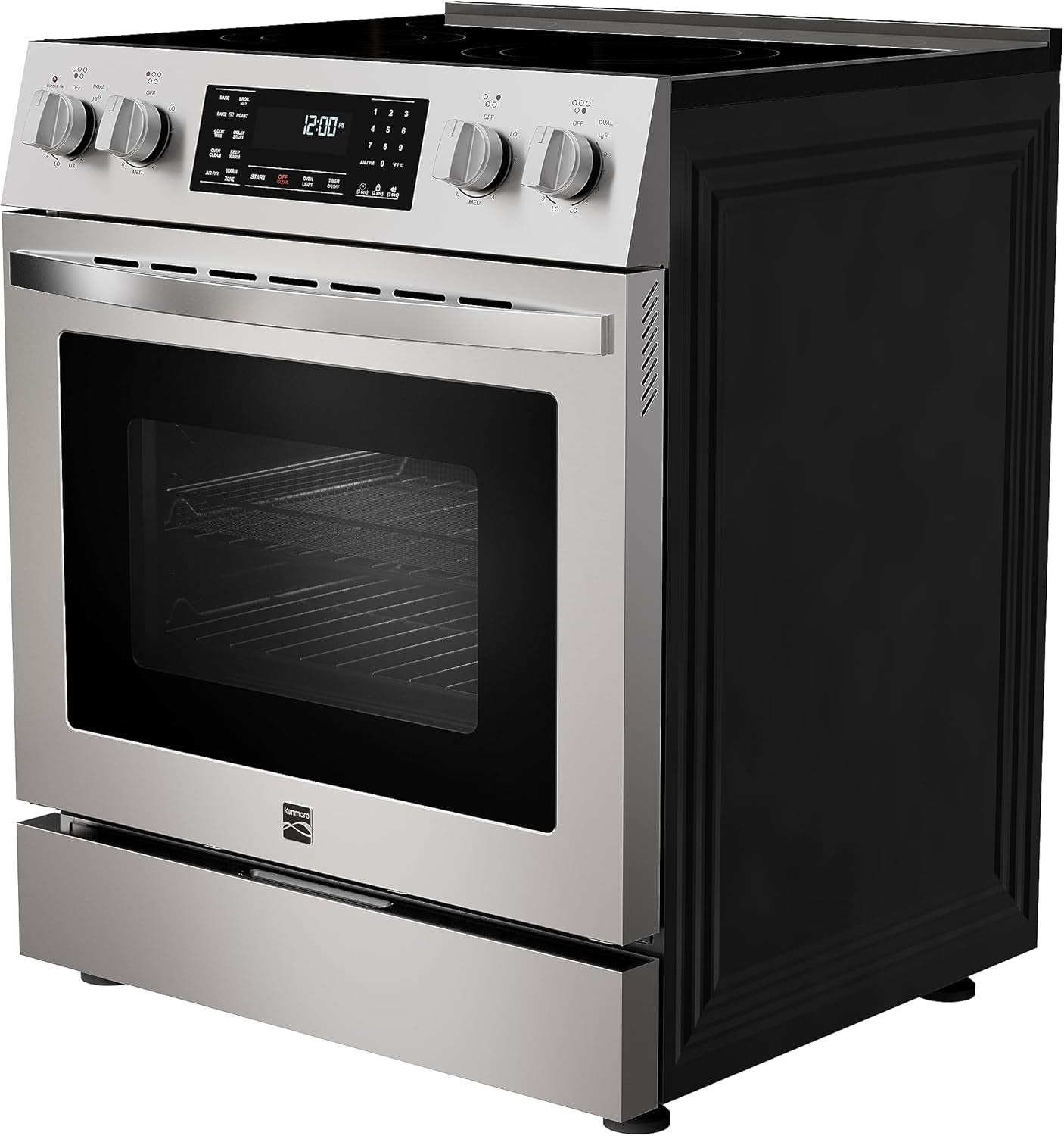 Front Control Electric Range Oven with 5 Cooktop Elements with 7 Cooking Power Options, True Convection, Steam and Self Clean, Freestanding Oven, 4.8 Cu. Ft. Capacity Stainless Steel