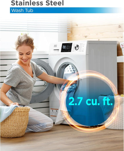 Front Load Washer, 2.7 Cu. Ft. Compact Washing Machine with LED Display & 16 Cycles