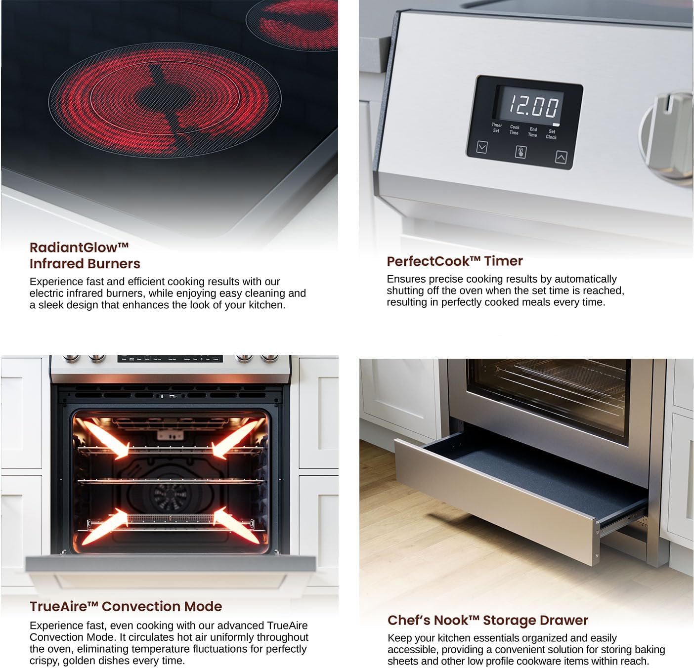 RRE303TS Electric Range Oven with Timer and Airfry Infrared Stove Burners, True Convection, Easy Reach Racks, 30", Stainless Steel