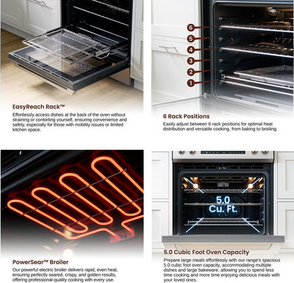 RRE303TS Electric Range Oven with Timer and Airfry Infrared Stove Burners, True Convection, Easy Reach Racks, 30", Stainless Steel