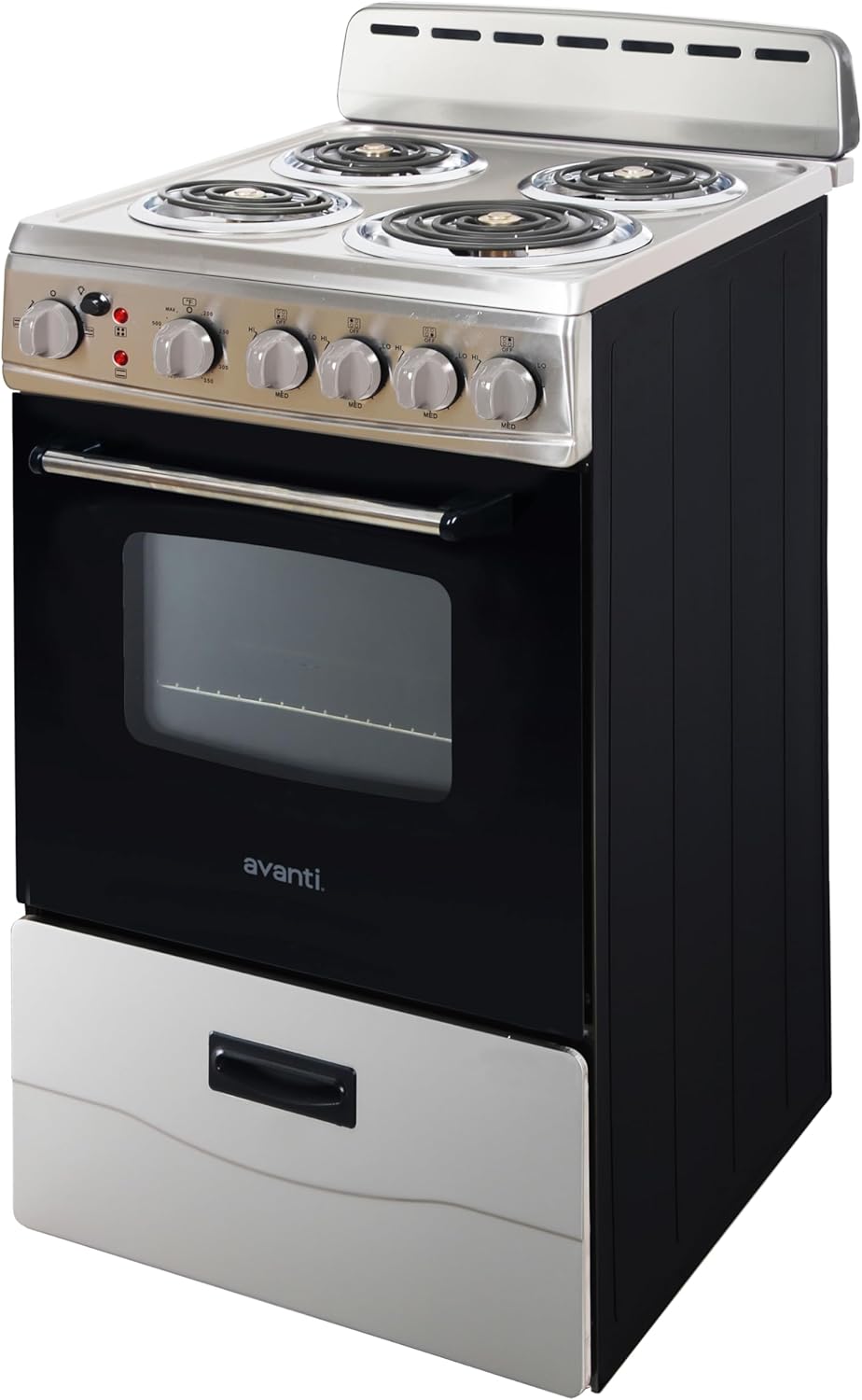 ERU200P3S Electric Range Oven Compact Design, 2.1-Cu.Ft. Capacity with 4 Coil Burners, Framed Glass Door, Storage Drawer and Broiler with Pan Perfect for Apartments, 20-Inch, Stainless Steel