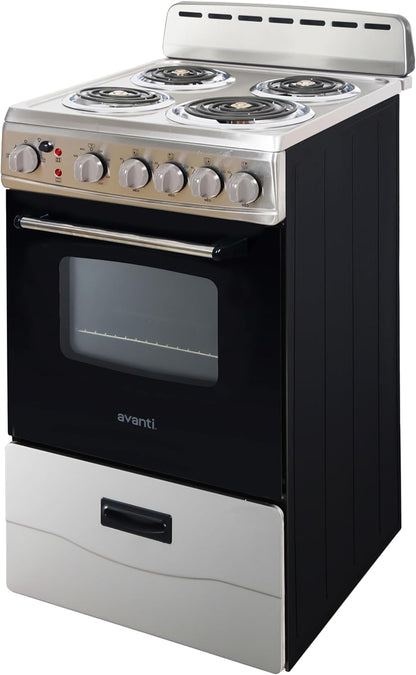 ERU200P3S Electric Range Oven Compact Design, 2.1-Cu.Ft. Capacity with 4 Coil Burners, Framed Glass Door, Storage Drawer and Broiler with Pan Perfect for Apartments, 20-Inch, Stainless Steel