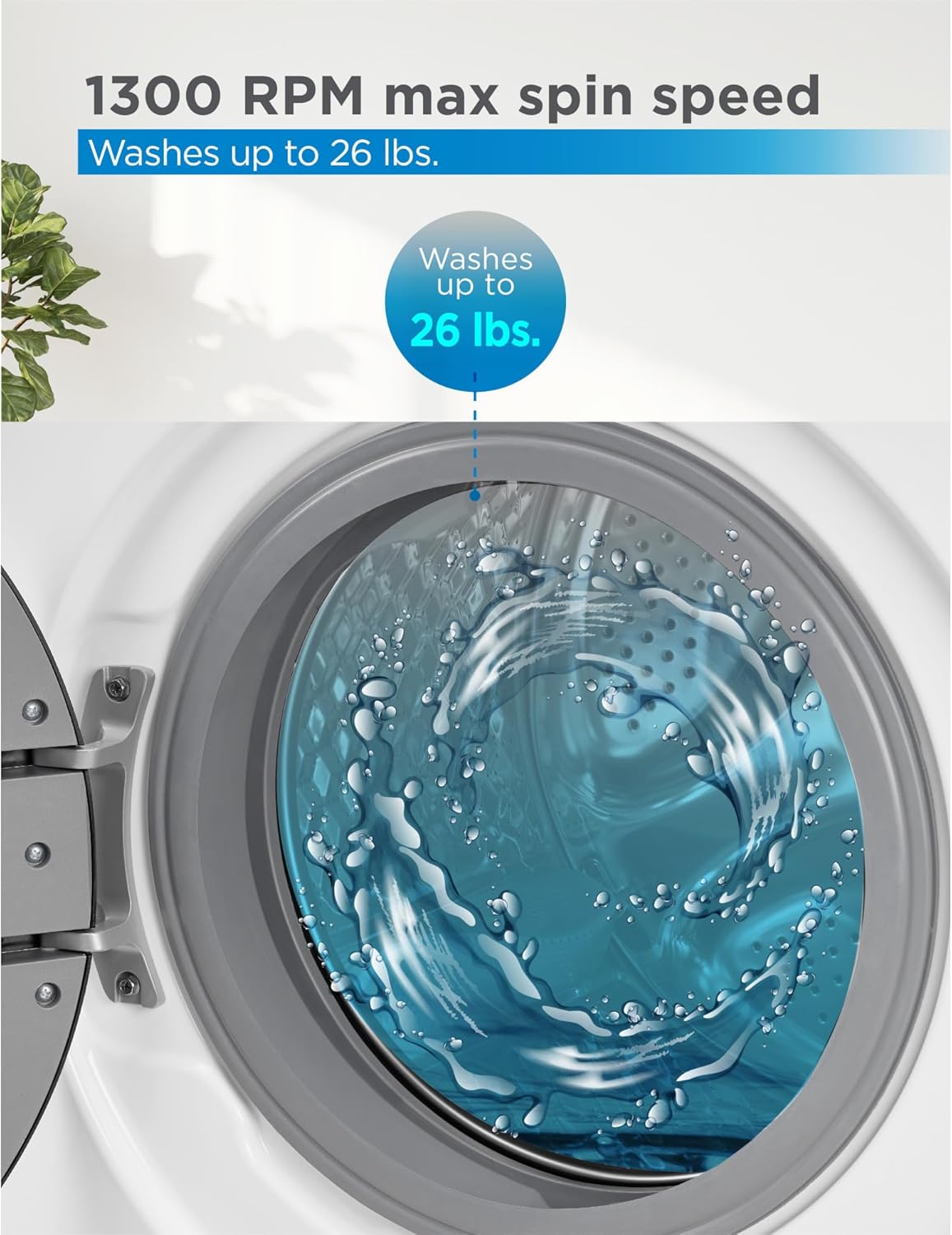 Front Load Washer, 2.7 Cu. Ft. Compact Washing Machine with LED Display & 16 Cycles