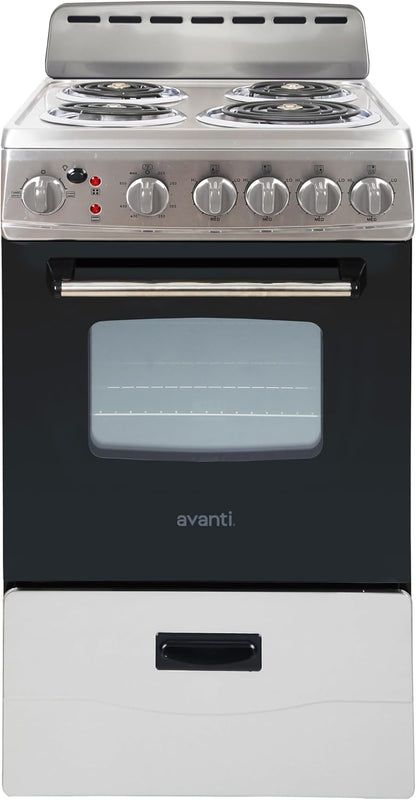 ERU200P3S Electric Range Oven Compact Design, 2.1-Cu.Ft. Capacity with 4 Coil Burners, Framed Glass Door, Storage Drawer and Broiler with Pan Perfect for Apartments, 20-Inch, Stainless Steel