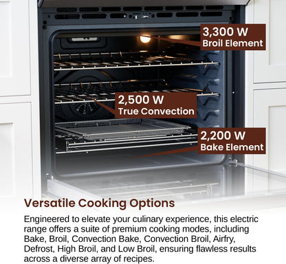 RRE303TS Electric Range Oven with Timer and Airfry Infrared Stove Burners, True Convection, Easy Reach Racks, 30", Stainless Steel