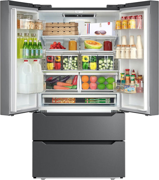 French Door Kitchen Refrigerator with Ice Maker, 23 Cu.Ft Counter Depth, 36 Inch Double Door with Bottom Freezer, Stainless Steel