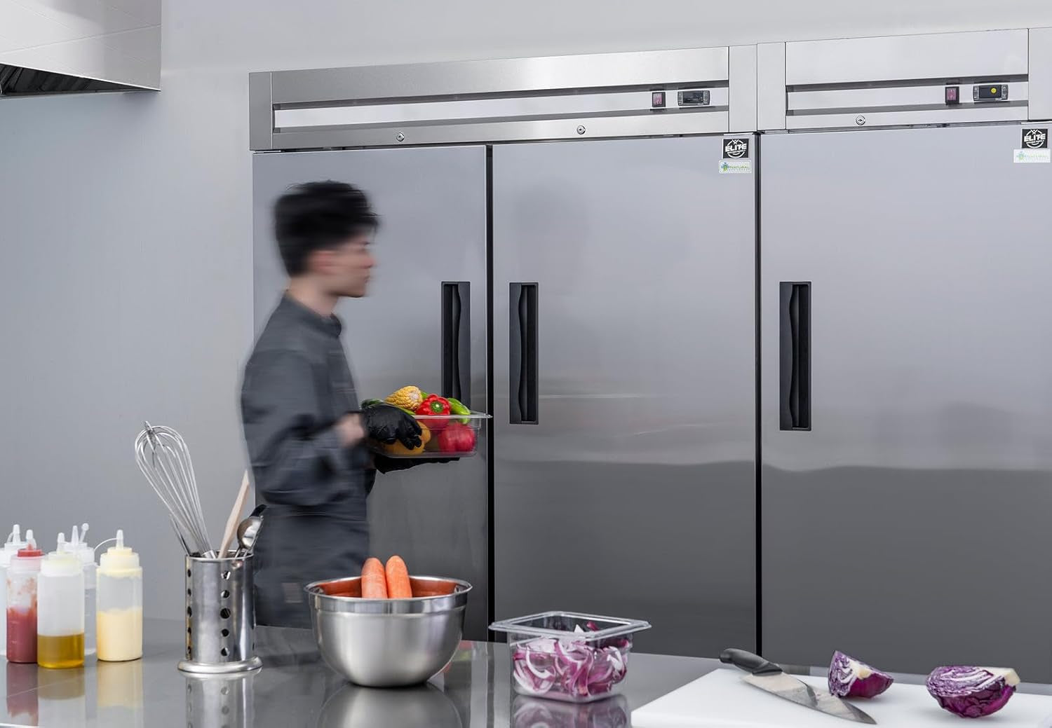Commercial Upright Reach-In Refrigerator, ETL Restaurant 2 Door Fridge Cooler Merchandiser, Auto-Defrost, Stainless Steel 55" W 40.7 Cu. Ft. 13781