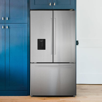  36 In. 3 French Door Refrigerator with Water Dispenser and Automatic Ice Maker in Stainless Steel, Counter Depth