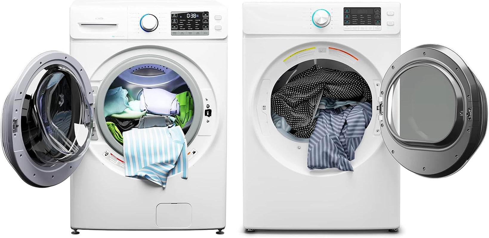 Large Capacity Washer + Dryer Bundle - 4.5 Cu. Ft. Front Load Washing Machine [120V] (FLW-5CWH) + 8 Cu. Ft Front Load Dryer [240V] (FLD-8CWH)