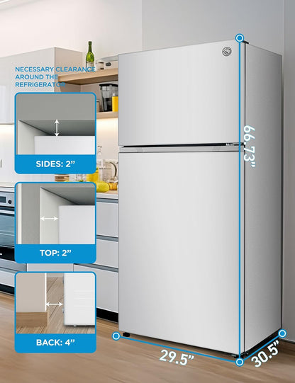 18 Cu. Ft. Top Mount Refrigerator with Ice Maker, 2-Door Refrigerator with Top Freezer, Freezer with Icemaker and Adjustable Temperature Control, Energy Star Certified, White