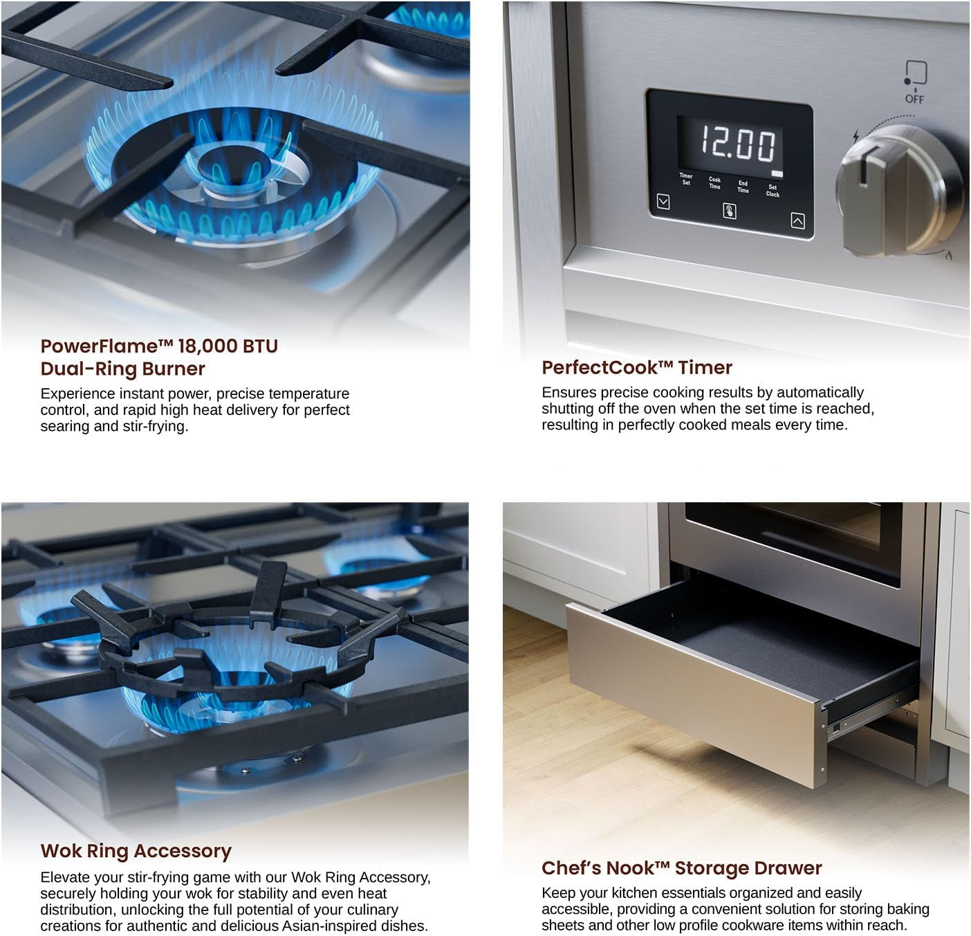 RRG241TS 24" Gas Range, 4 Sealed Burners, 3.0 Cu. Ft. Capacity, Freestanding Slide-In Convection Oven, Easy Reach Racks, Soft Close Door, Clock and Timer, Stainless Steel
